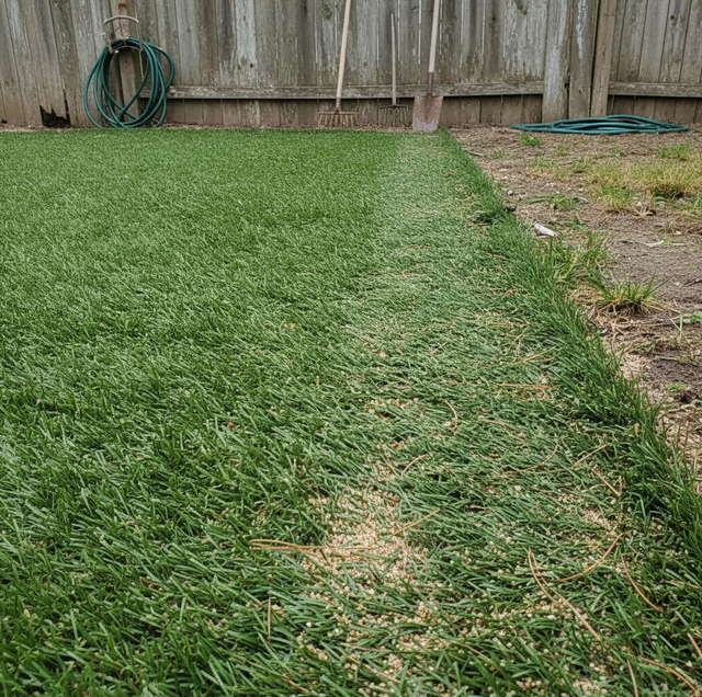 flat artificial turf traffic lane with matted blades