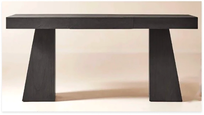 Minimalist black wooden console table with two angled legs