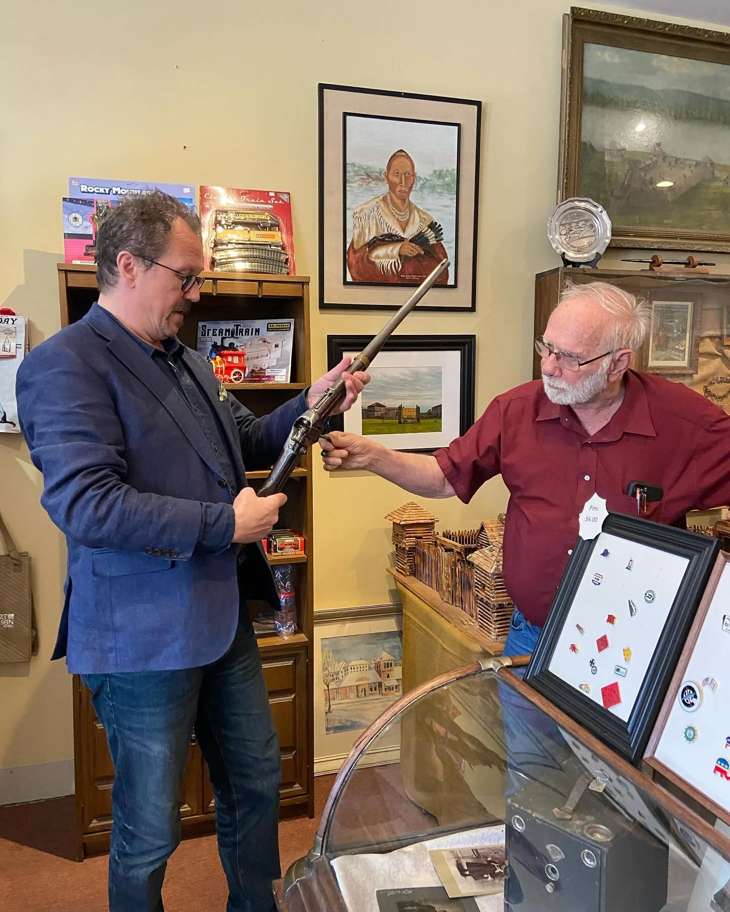 The British are coming! This Brit visited the NLCHS museum during his wait for Amtrak to arrive. He was interested in holding a Civil War era gun. #findyourfortmadison #thisisiowa