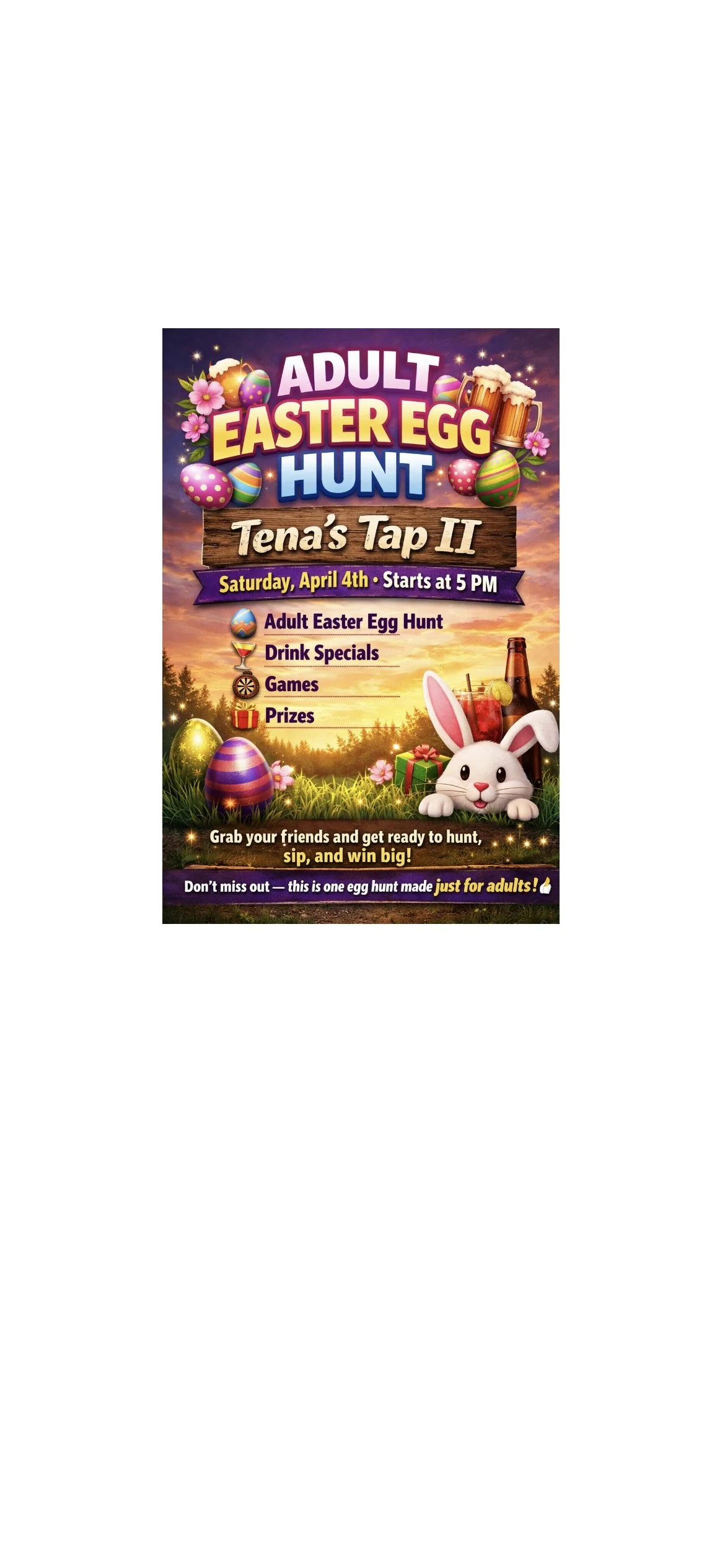 Adult Easter Egg Hunt at Tena's Tap