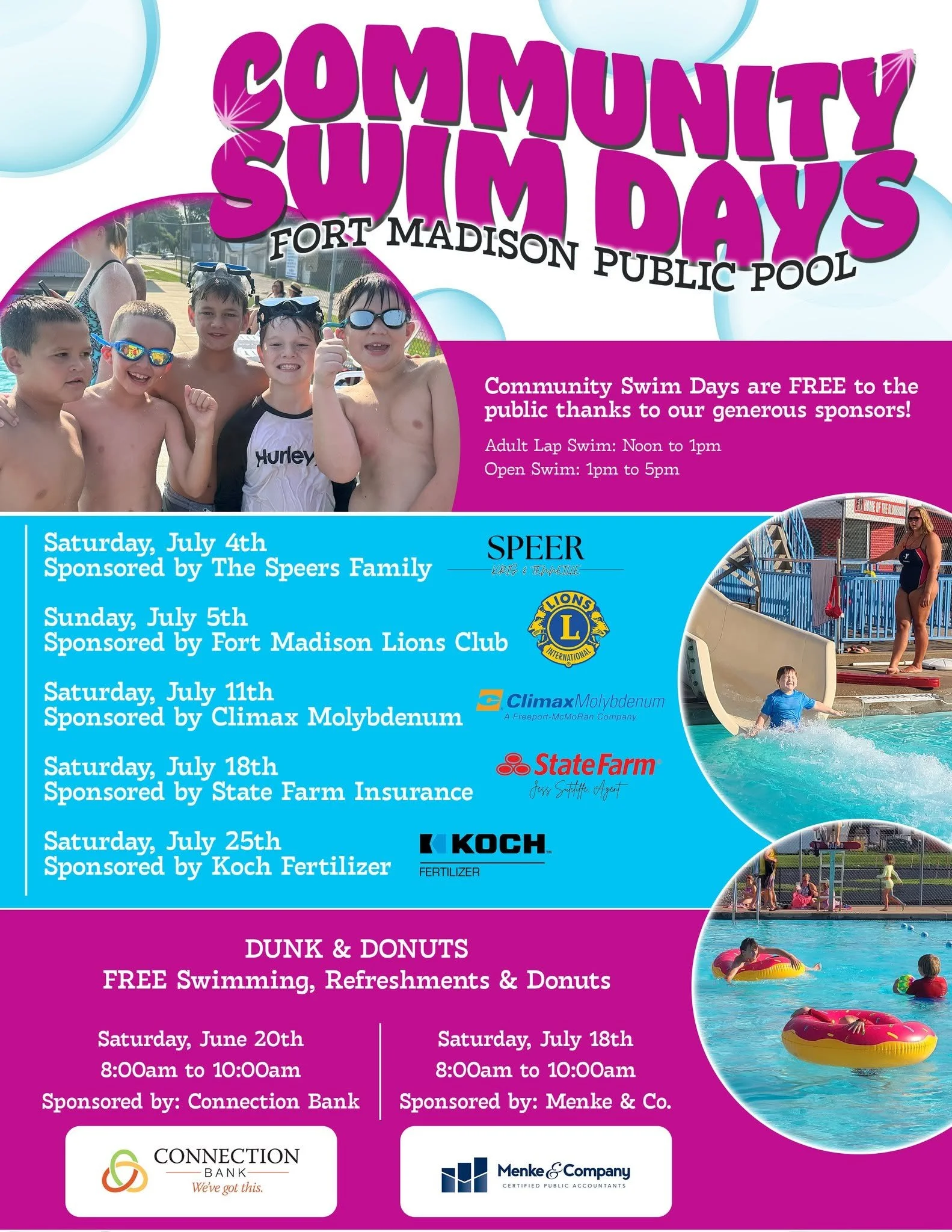 Dunk & Donuts Free Swim Day at the FM Pool