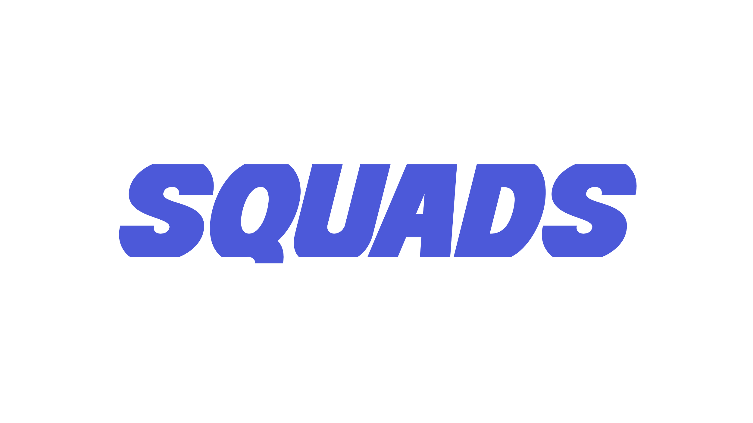 Logo with the text 'The SQUADS' in bold blue letters against a black background.