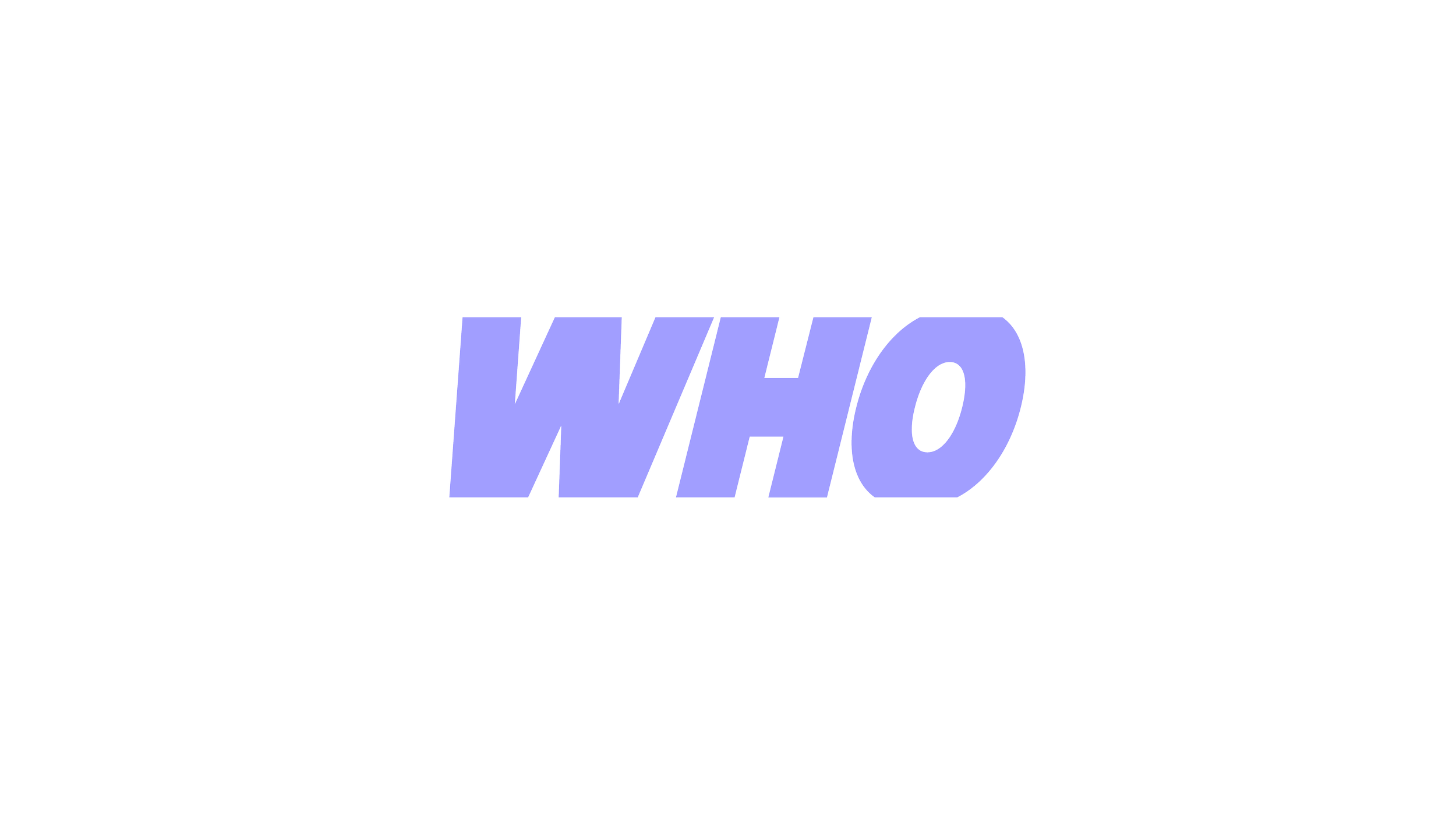 A black background with the word "WHO" in large, purple 3D letters.