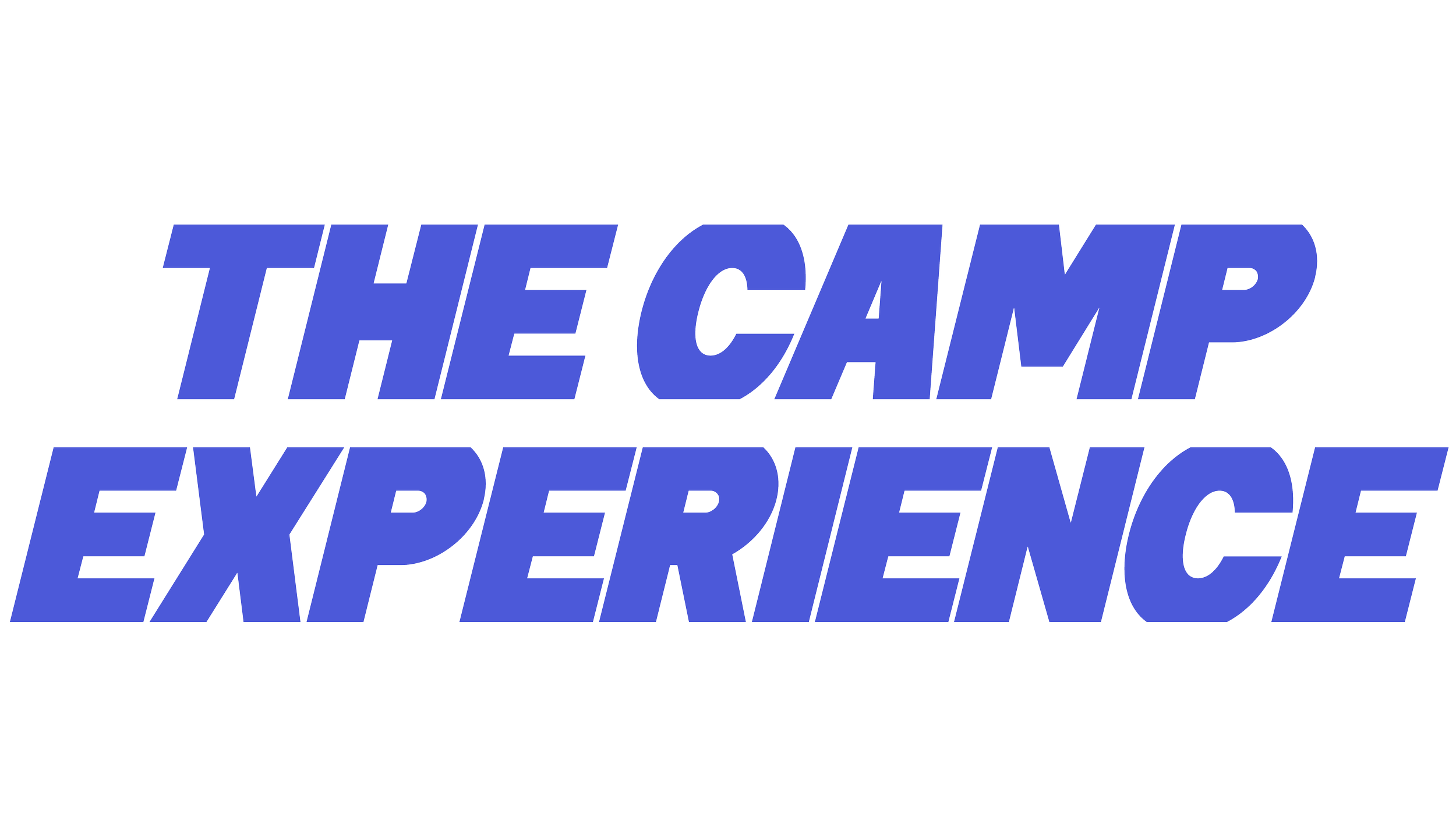 Bold blue text that reads "The Camp Experience" on a black background.