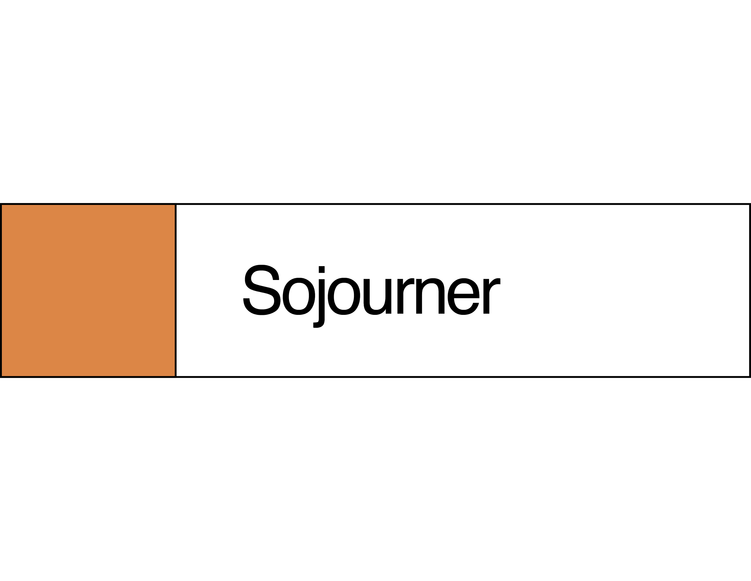 A black rectangular graphic with a small orange square on the left and the words 'Sojourner' written in white on the right.