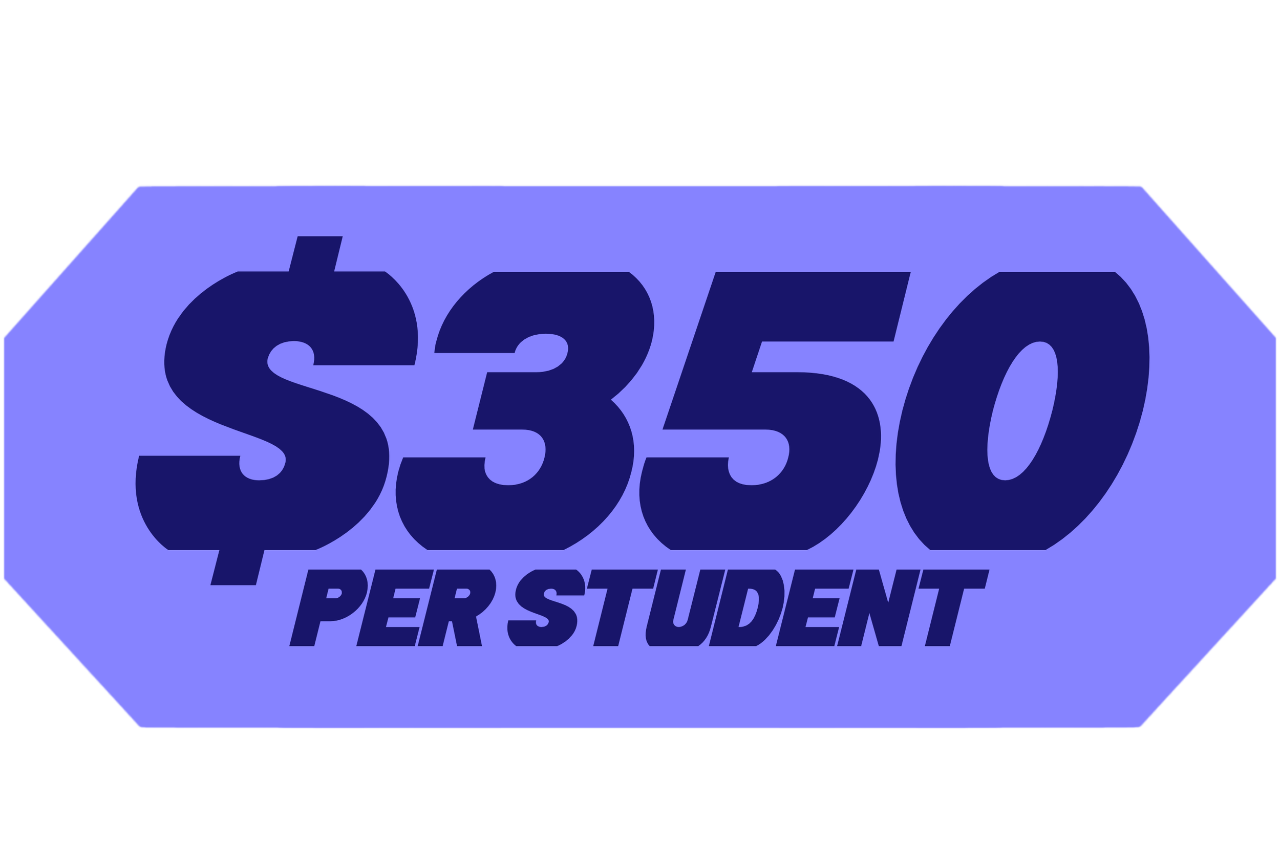 Blue graphic with bold text that reads "$350 PER STUDENT".