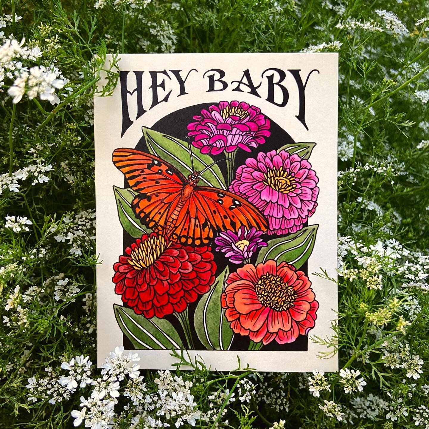 Happy May Baby! I&rsquo;ve been working on some new designs lately including my first baby card ~ Last year when Josephine was born, the yard was filling up with flowers and butterflies so I felt this illustration would be a perfect baby welcome 🦋 A