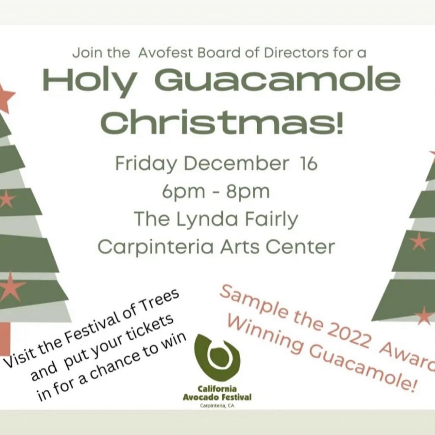 🥑 Holy Guacamole Mixer 🥑 
This Friday from 6-8pm with the @californiaavocadofestival board! Come check out the Festival of Lights and taste the winning guacamole from the festival! 🌲 Only a few days left to but your $1 raffle tickets 🎟

#carpinte