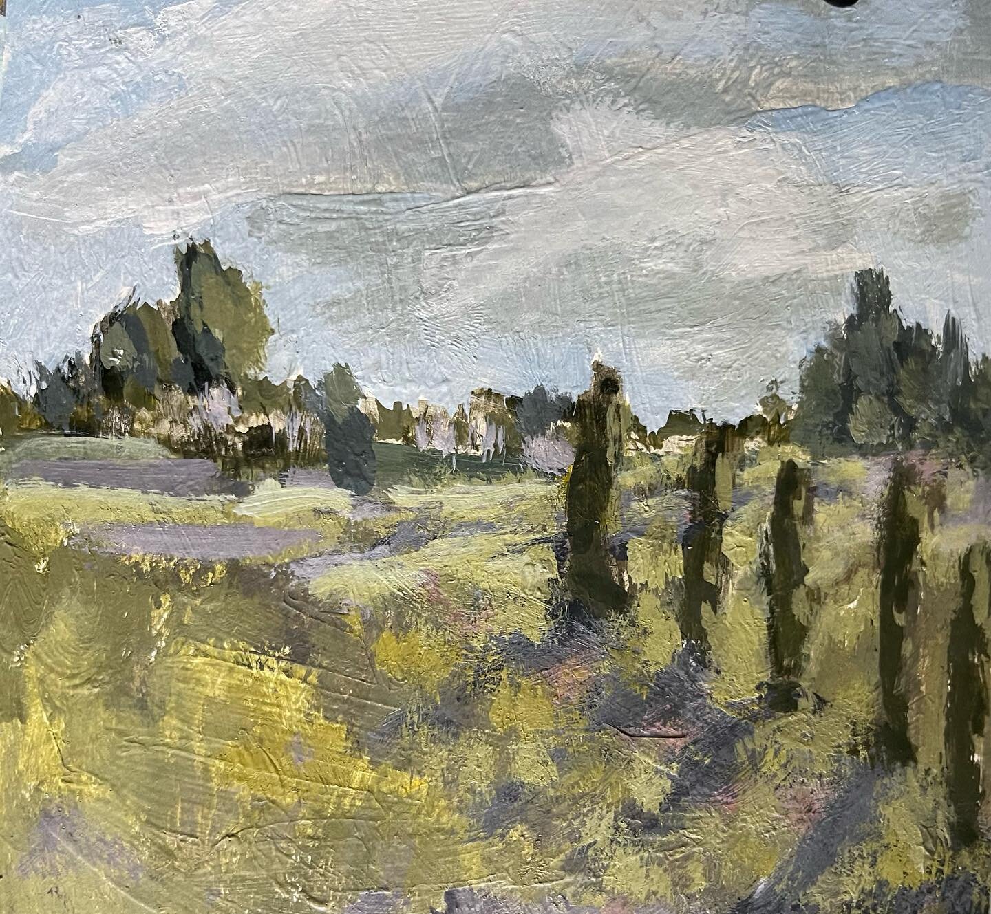 On a train trip to Paris I took photos of the landscapes I was passing through.  It made me miss painting in Plein air.  So today I painted a small study of the beauty around my area in Provence. 
Even though I love abstraction, and the freedom that 