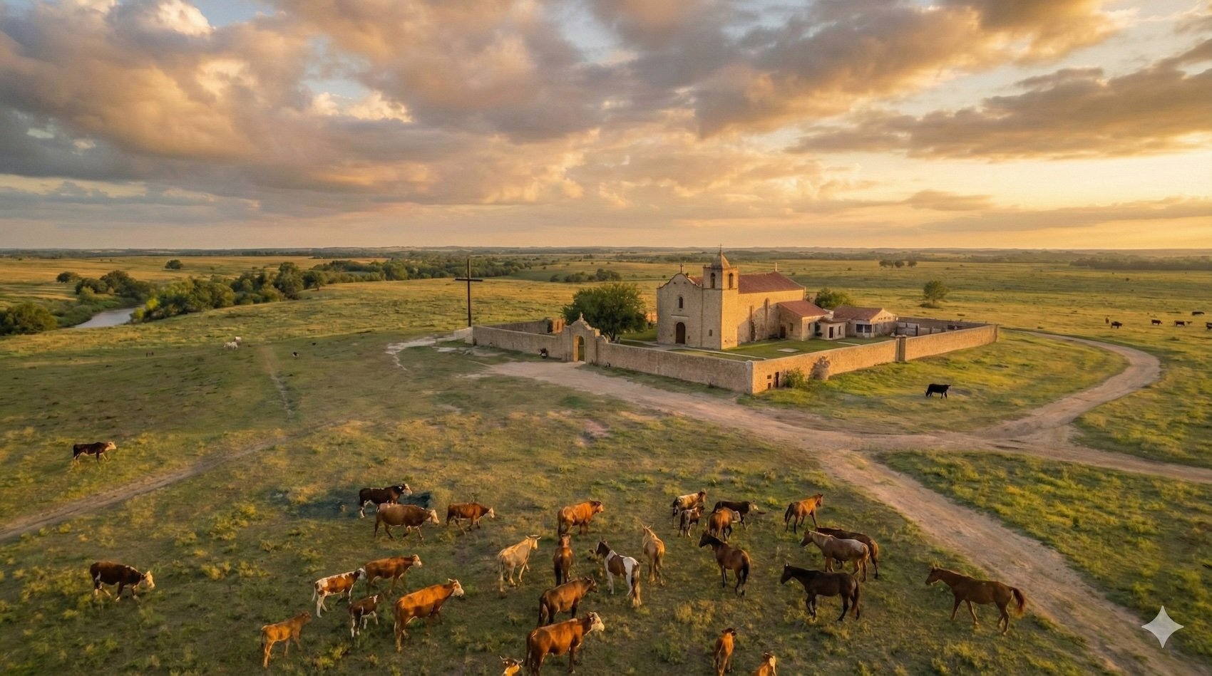 A Texas Mission and Cattle