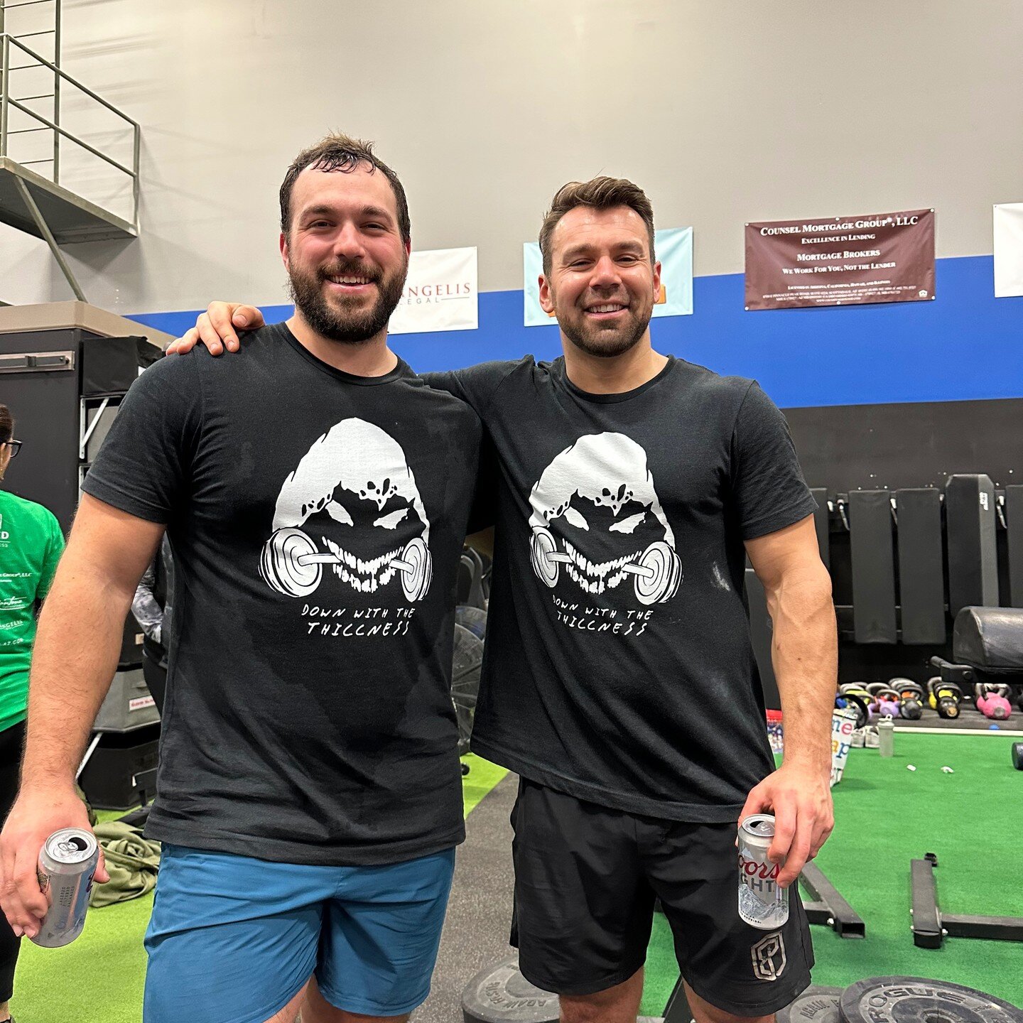 Throw back to when the Down with the Thiccness shirt was born! @dr_trent_dpt and @coltontrcic repped it as their team name for the Holiday Hero's Competition at @fortifiedfitnessaz in 2022.