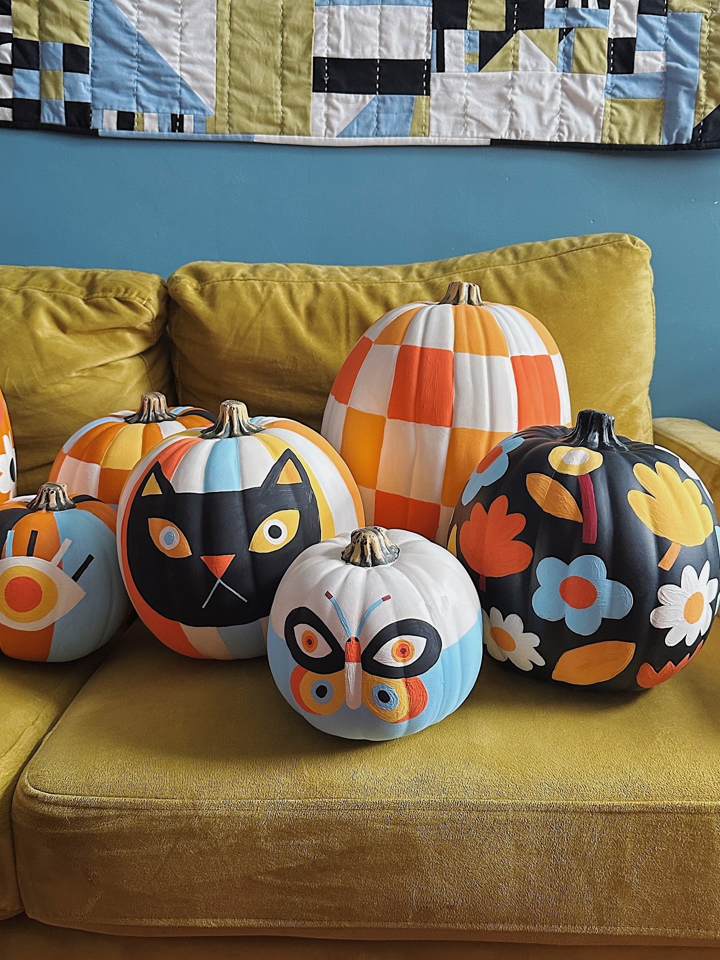 Taking a break from Peachtober to share these pumpkins I painted a few years ago. They are foam, so I get to reuse them every year! This will be my third year putting them outside, and they still look great 👻🎃