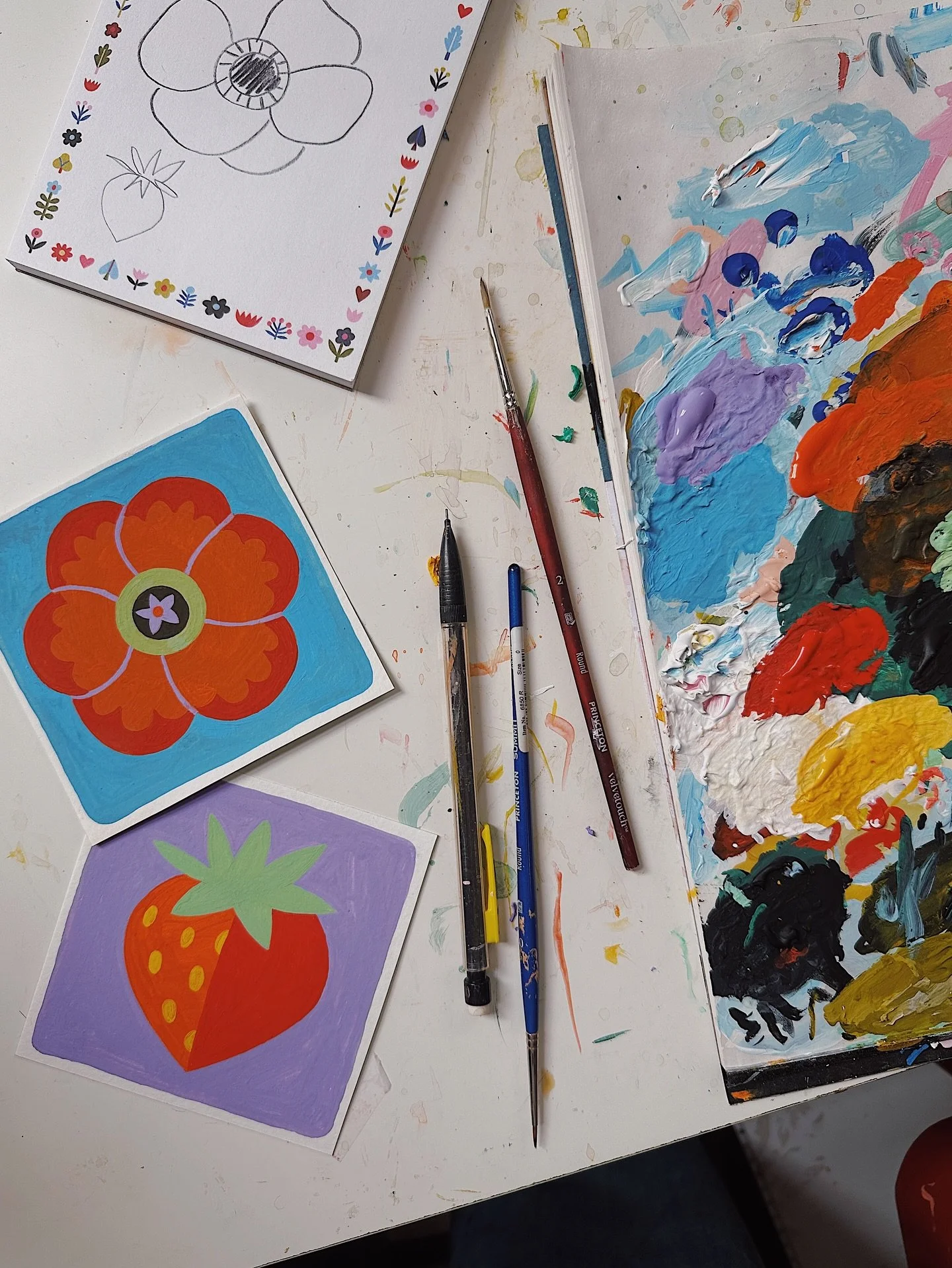 Day 5 &amp; 7: Poppy &amp; Strawberry 🌺🍓 My goal was to do every #peachtober as a 7x9 painting. I soon realized that that might be as realistic to complete as I initially thought! To try to do as many as I can, I thought it would be fun to do some 