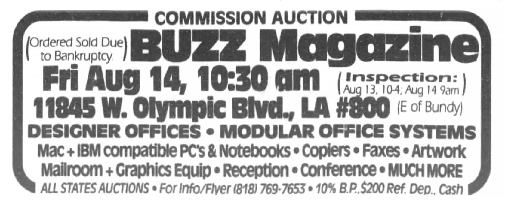 Vintage Los Angeles Buzz magazine auction 1998