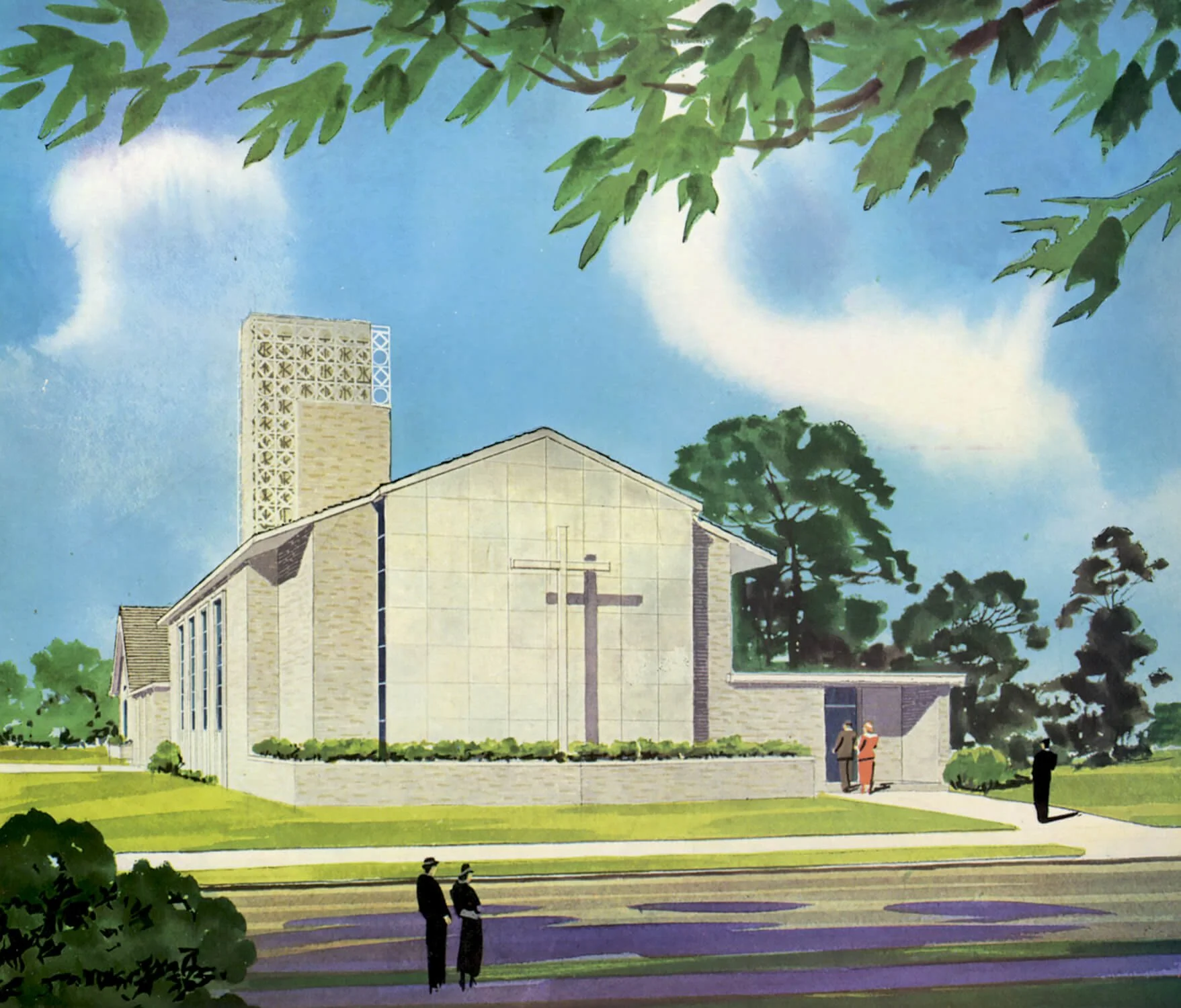 Community Reformed Church, Baldwin, New York. Rendered by Charles Spiess. Architects Ryder, Struppman & Neuman.