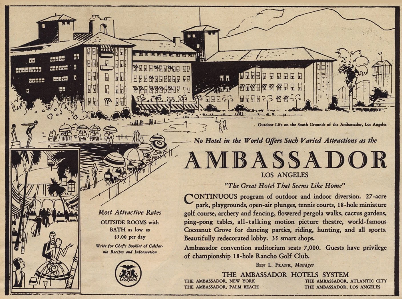 Vintage Los Angeles ad Ambassador Hotel, 1931