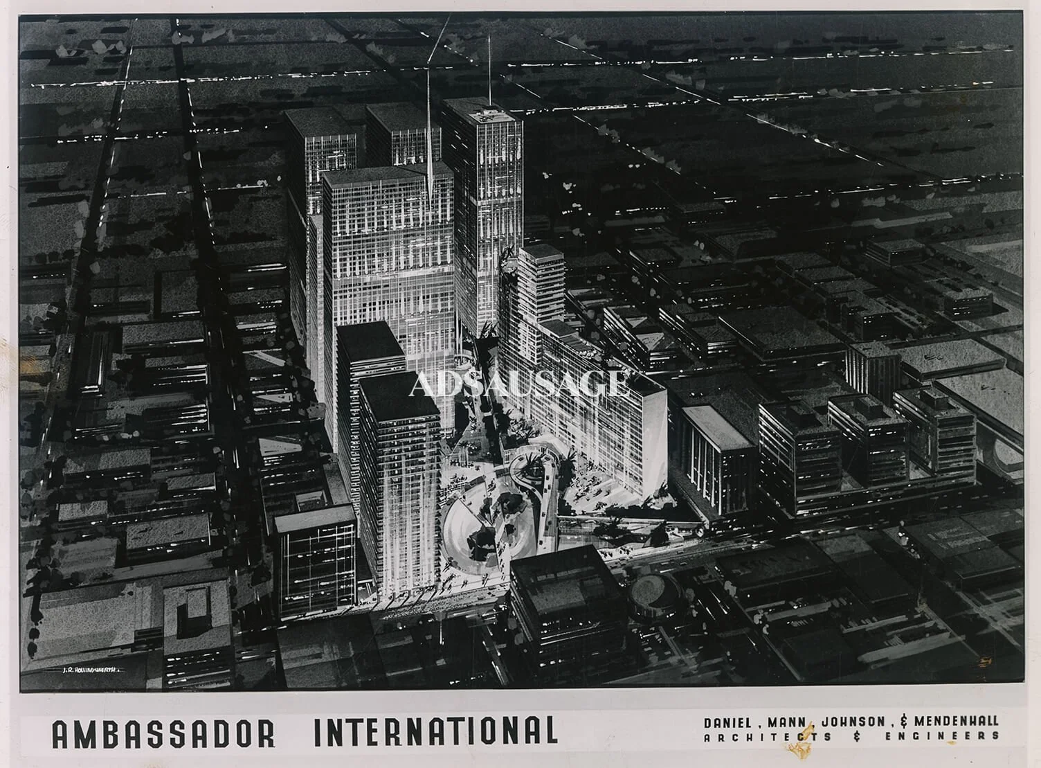 Vintage Los Angeles Ambassador Hotel sketch, 1957