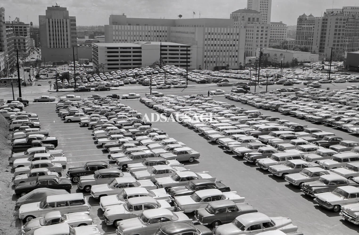 Downtown Los Angeles parking lot, 1950s