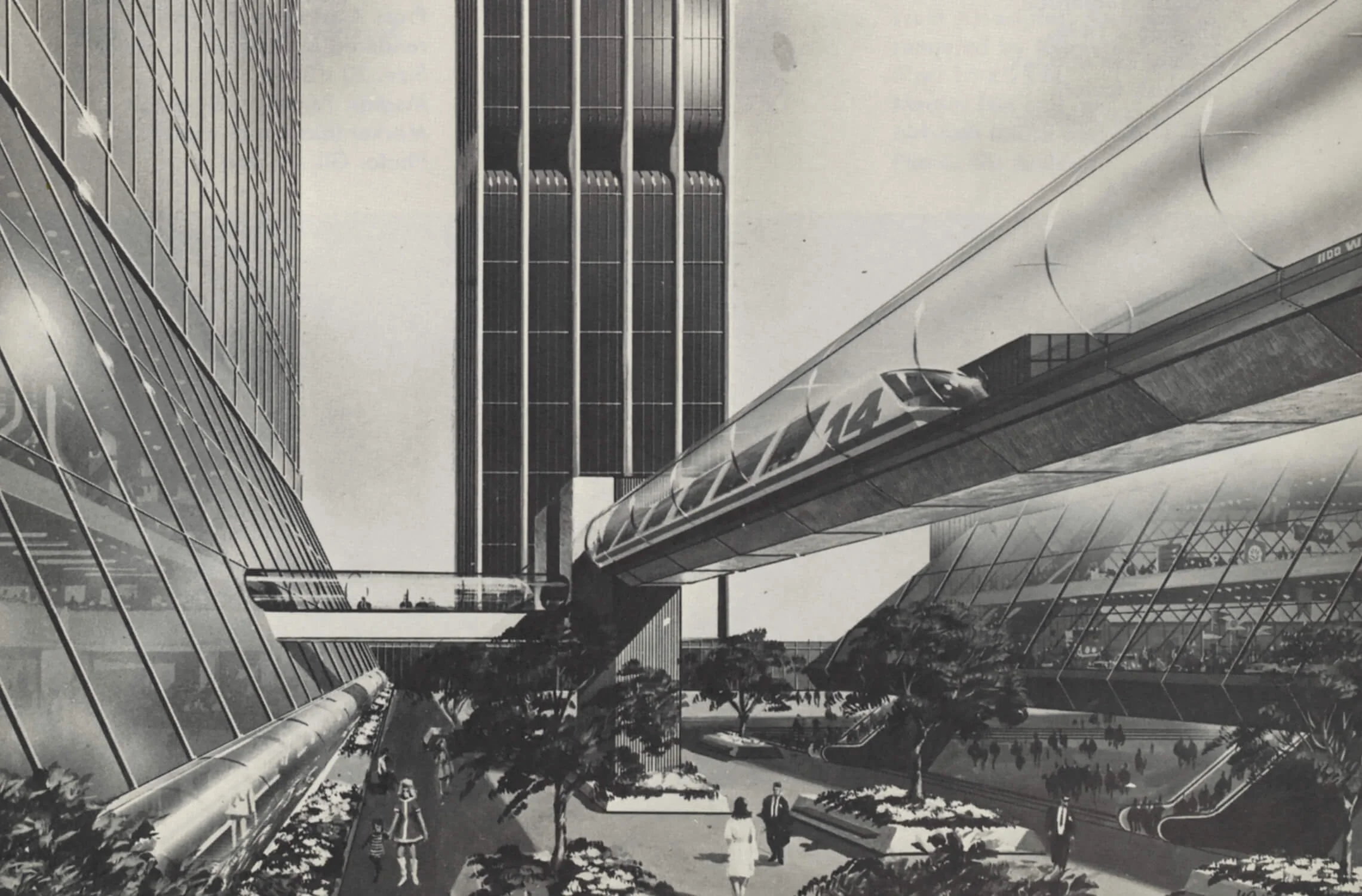Houston Center, Texas Eastern Transmission Corp., Houston, Tex. Rendered by Uri Hung. Architects William L. Pereira & Associates.