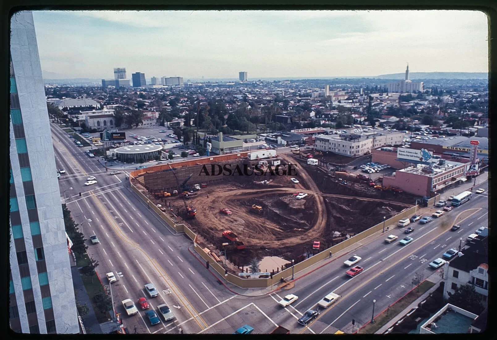 Wilshire Blvd., Westwood/Oppenheimer Tower construction, c. 1969