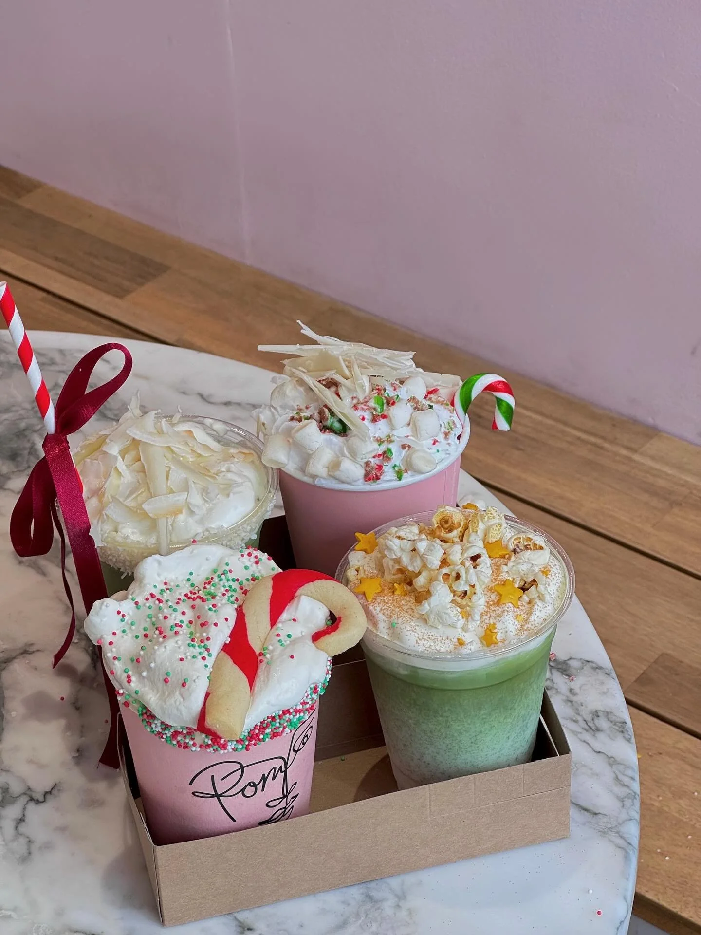 The elves have been busy.. 🥹✨🩷

SO EXCITED to give you a sneaky peeky of 4 out of this years 8 Festive Specials! 
👀 ✨🎄 

Try and guess the EXACT flavours in the comments, there&rsquo;s a free drink in it for you! 🤭

COMING VERY SOON! ✨🎄 🎪

#ch