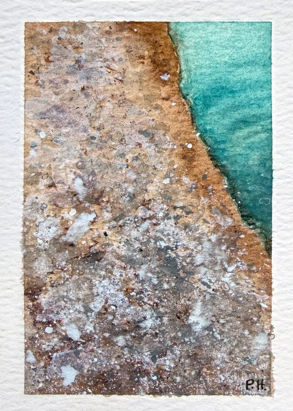 Kneeling on the Rocks | Mini Landscape Painting | Mixed Media on Paper