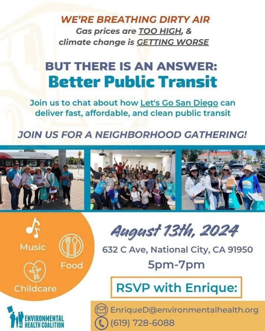 🗣️🗣️🗣️Calling on the community to pull up tomorrow 📢📢📢

Let&rsquo;s get informed and continue to advocate for our communities- especially those who utilize and depend on public transit 🚍🚋🚃🚍
@ehcsandiego

Tomorrow, Tuesday, Aug.13th, between