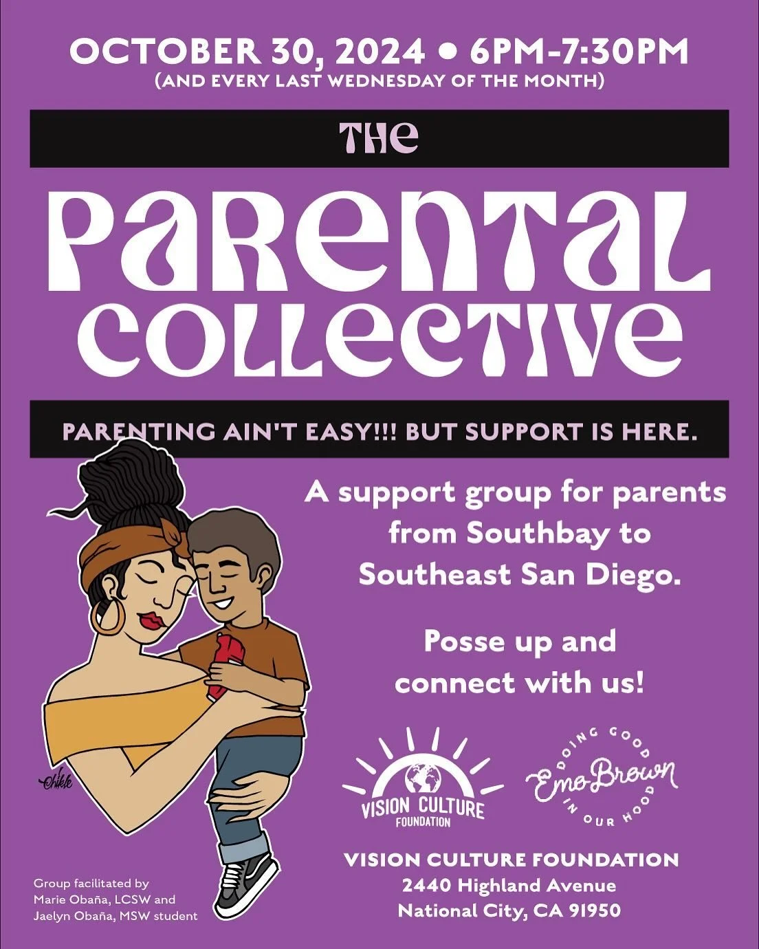 Please join us: WEDNESDAY, OCTOBER 30th, 2024 @ 6pm for ✨THE PARENTAL COLLECTIVE✨a support group for parents from Southbay to Southeast San Diego.

This is a safe, supportive and inclusive space for parenting people! We reflect, share and process the