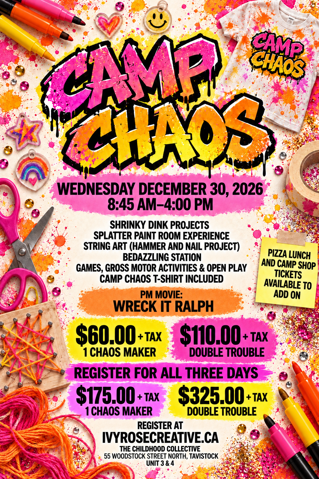 CAMP CHAOS 8:45-4:00 WEDNESDAY DECEMBER 30 DOUBLE TROUBLE