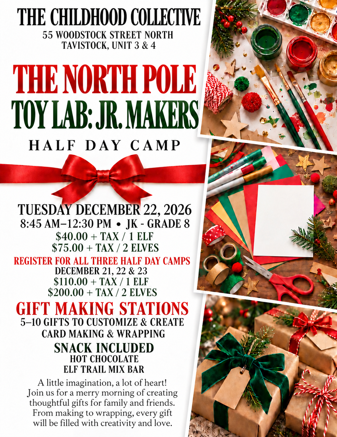 THE NORTH POLE TOY LAB : JR MAKERS 8:45-12:30 1 ELF TUESDAY DECEMBER 22