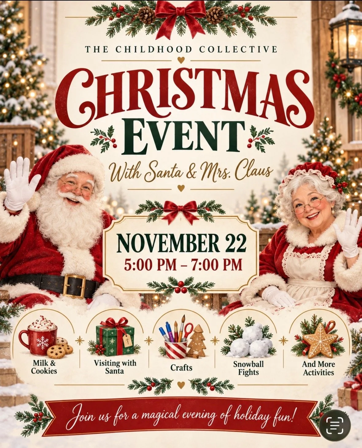 VISIT WITH SANTA NOVEMBER 22 5:00-7:00 1 PARENT CHILD TICKET $30