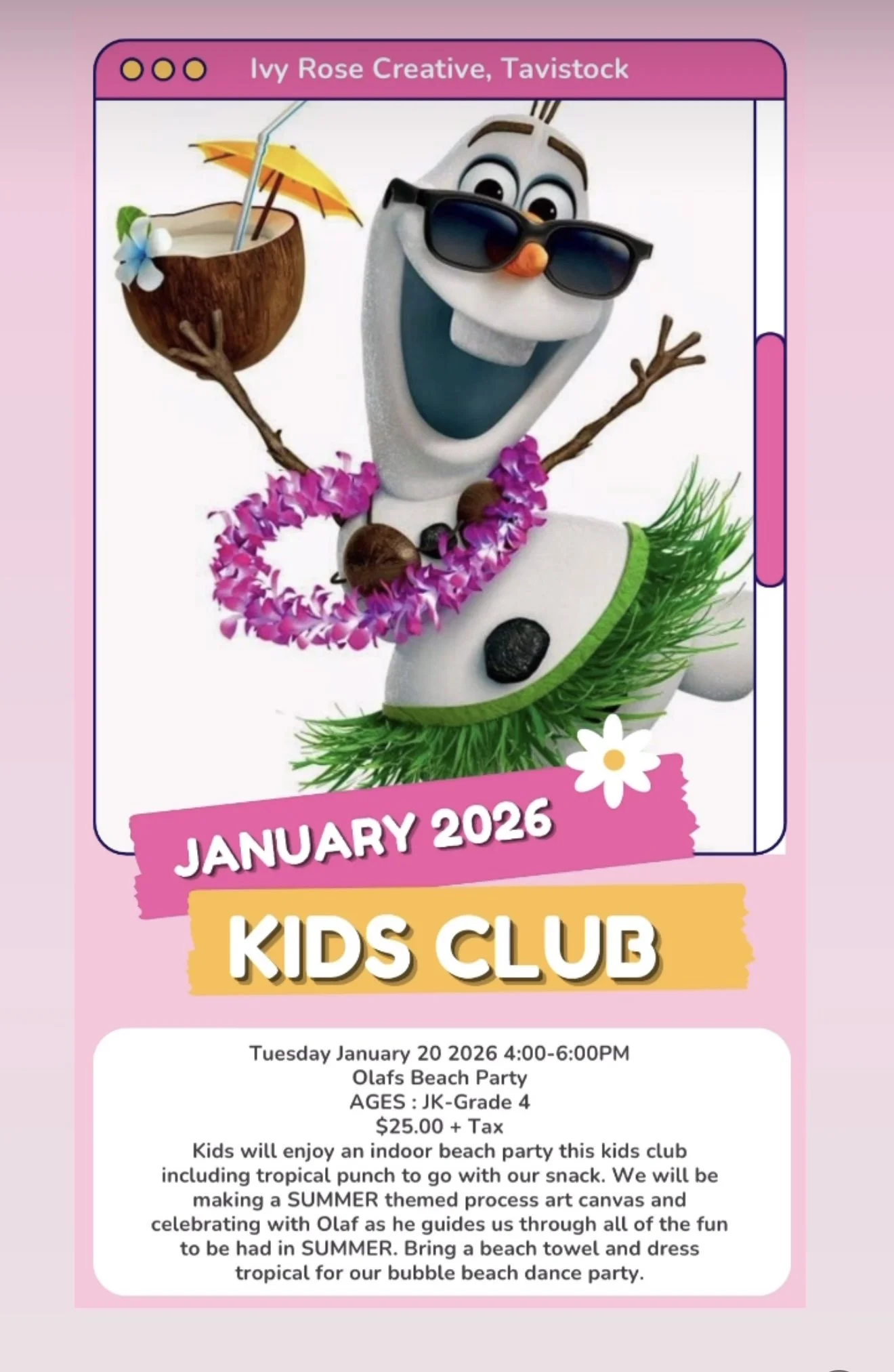 JANUARY KIDS CLUB TUESDAY JANUARY 20 2026 4:00-6:00 JK-GRADE 4