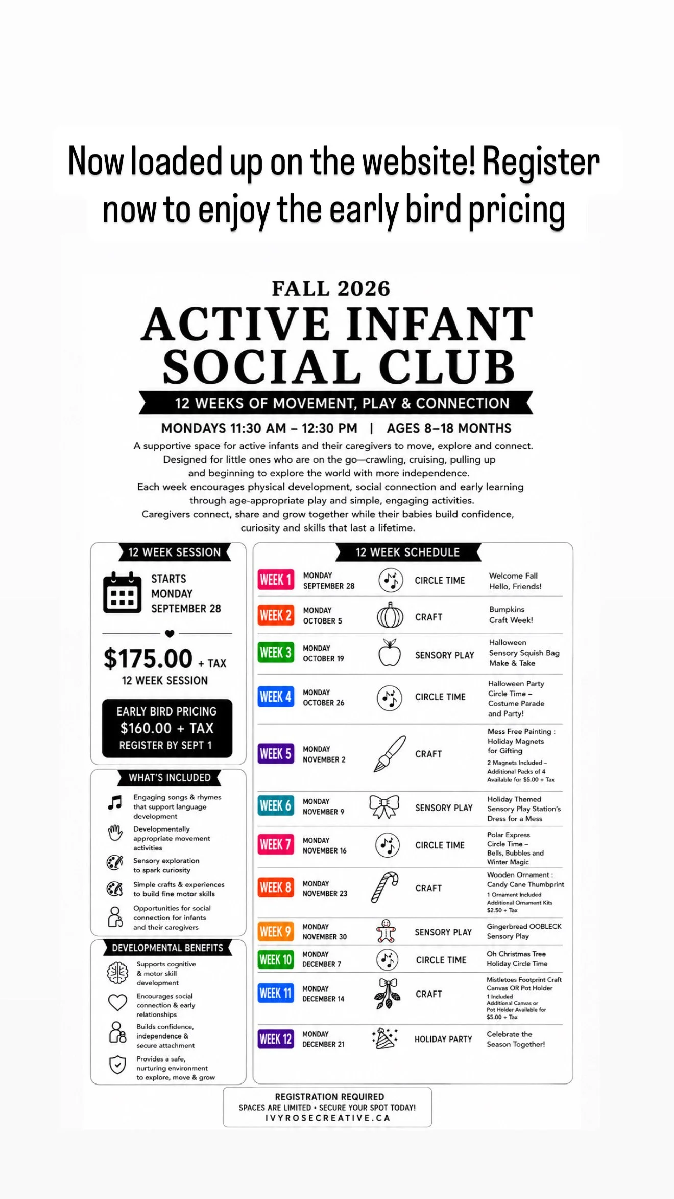 12 WEEK ACTIVE INFANT SOCIAL CLUB EARLY BIRD PRICING