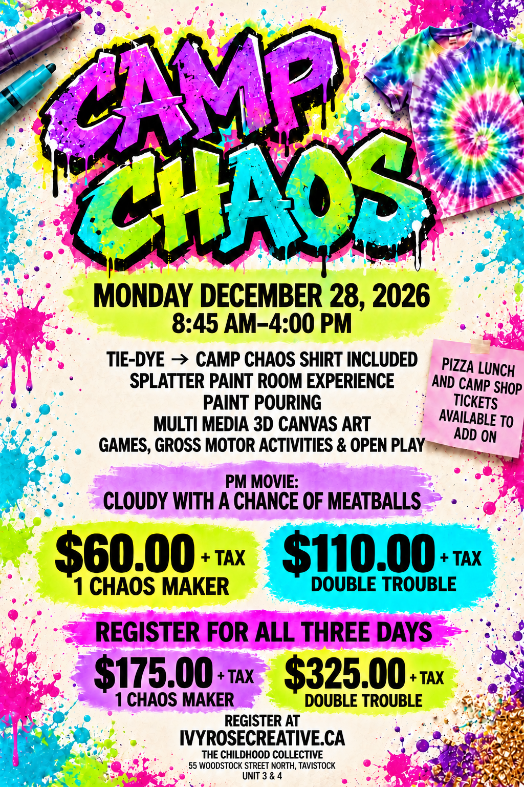 CAMP CHAOS 8:45-4:00 MONDAY DECEMBER 28 DOUBLE TROUBLE