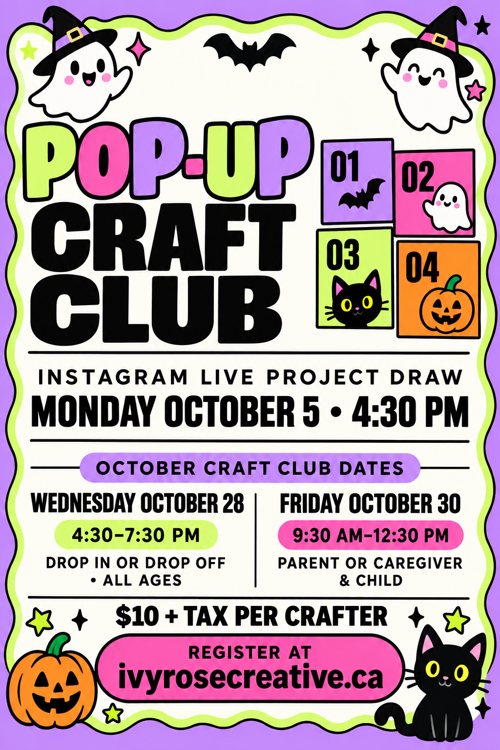 POP UP CRAFT CLUB WEDNESDAY OCTOBER 28 4:30-7:30