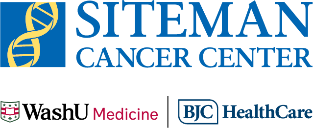 Logo of Siteman Cancer Center with DNA strand graphic and text for medicine and healthcare partners.