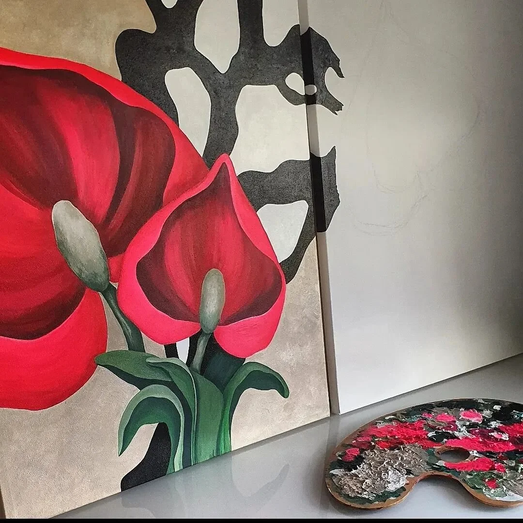 Carefully climbing over to part two...

#konst #akryl #konstn&auml;r #sk&aring;ne #sl&auml;ttarpsg&aring;rd #m&aring;lning #art #wallart #homedecor #painting #sweden #flowers #blommor #nature
