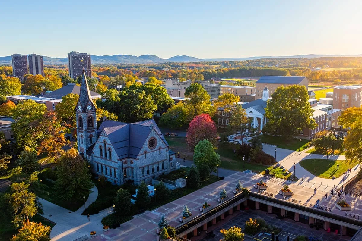 Image of UMass Amherst Campus at golden hour