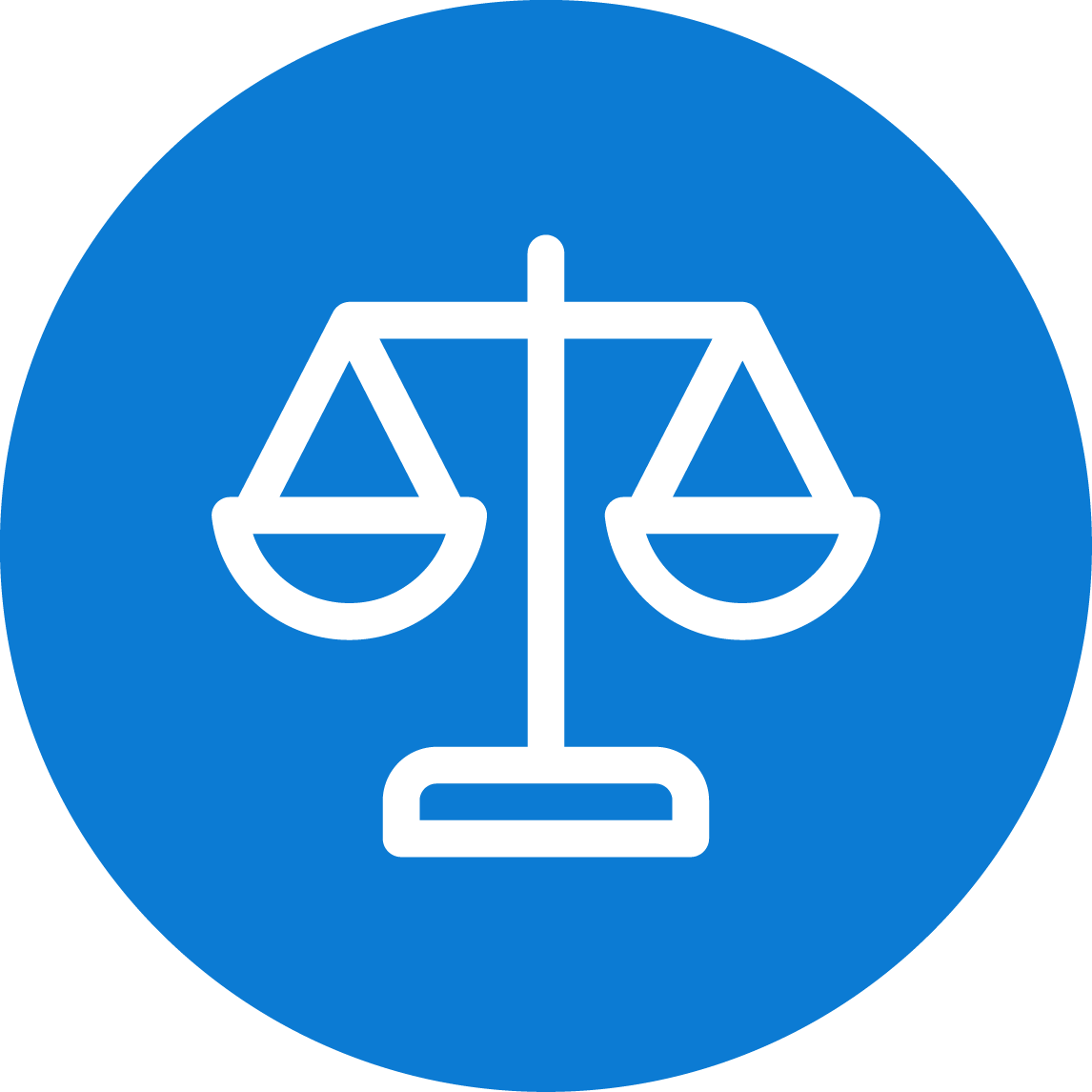Icon of a balance scale on a blue circular background.