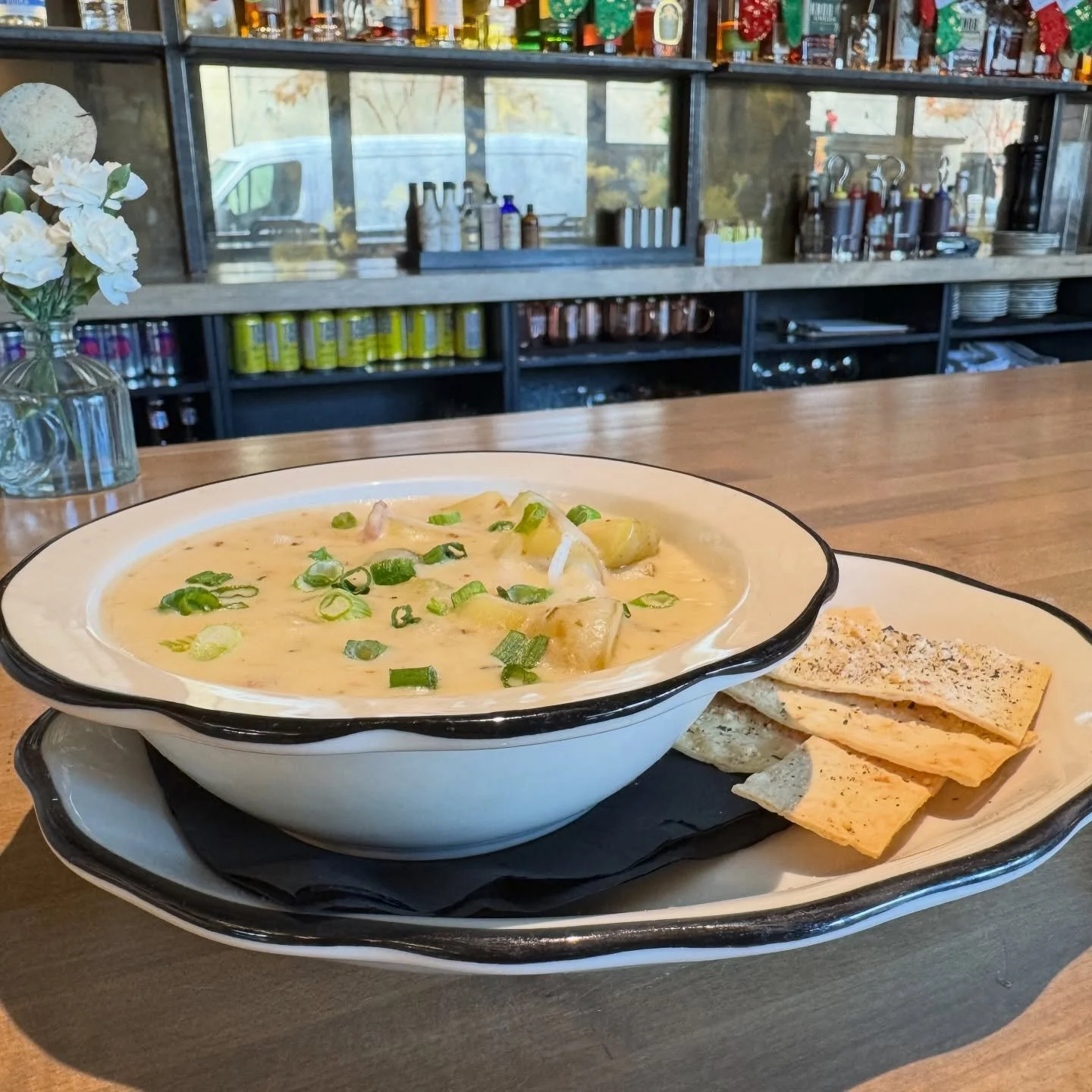 Now available: Gulf Shrimp Chowder 🦐

Potatoes, bacon, chilis, lemon zest, thyme &amp; cream.
Cup $14 | Bowl $18

Available until we sell out 🤍

#DowntownNapa #NapaLocal #NapaEats #NapaFoodies