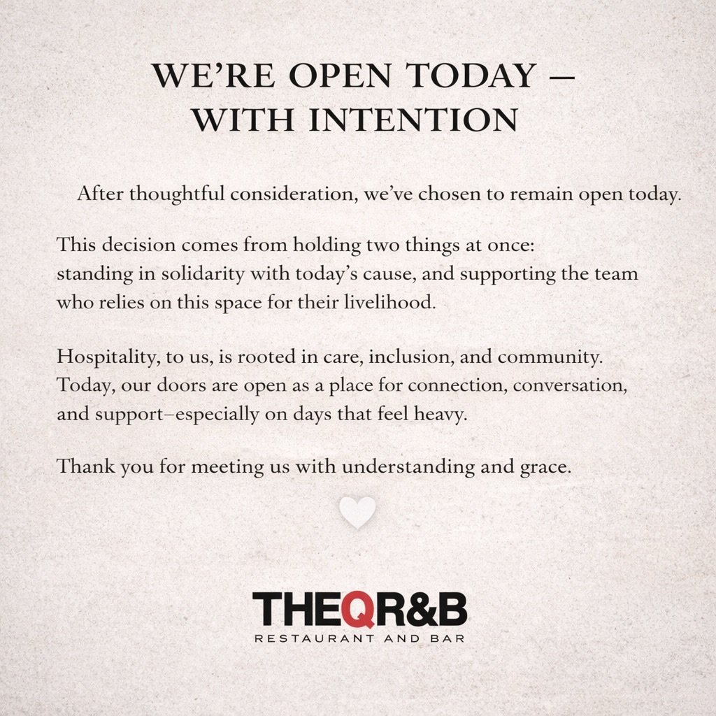 We&rsquo;re open today, holding space for our team and our community&mdash;while standing in solidarity with the values behind today&rsquo;s movement.
Thank you for meeting us with grace and for your continued support. 🤍
