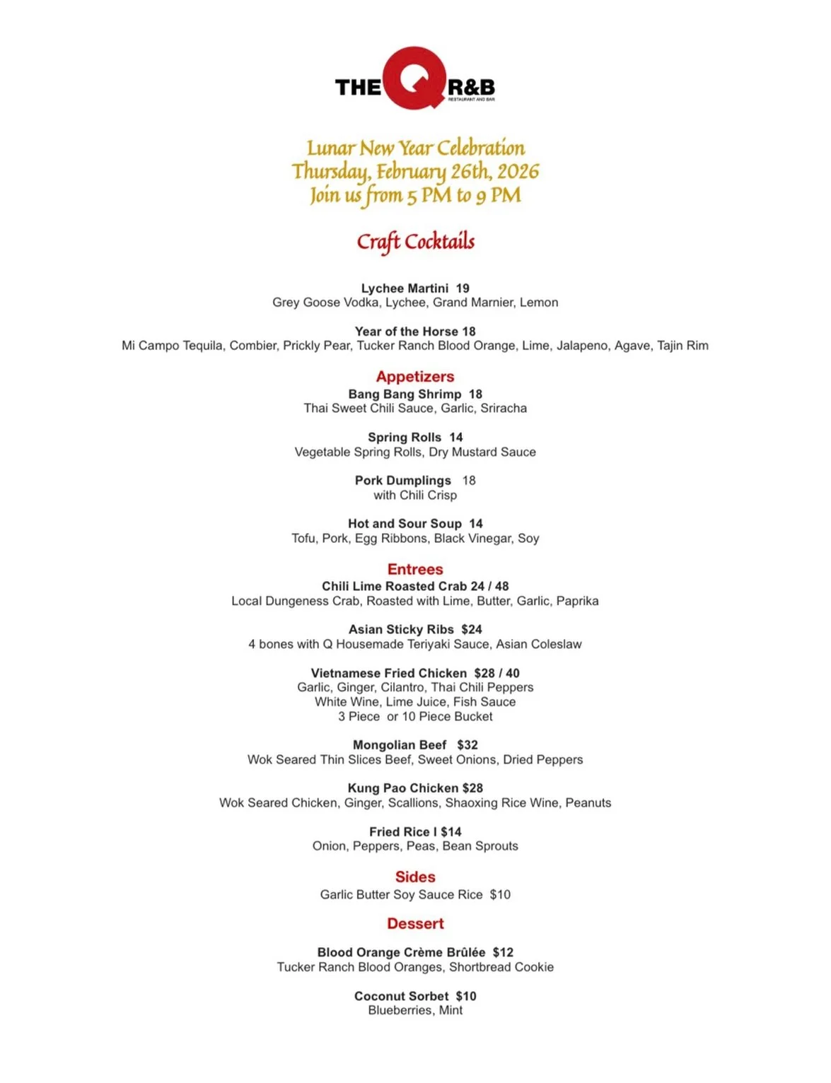 We&rsquo;re excited to celebrate our first-ever Lunar New Year at The Q 🧧✨

A night inspired by tradition, good fortune, and coming together over amazing food.

Join us as we welcome the new year with wishes of prosperity, happiness, and good luck f