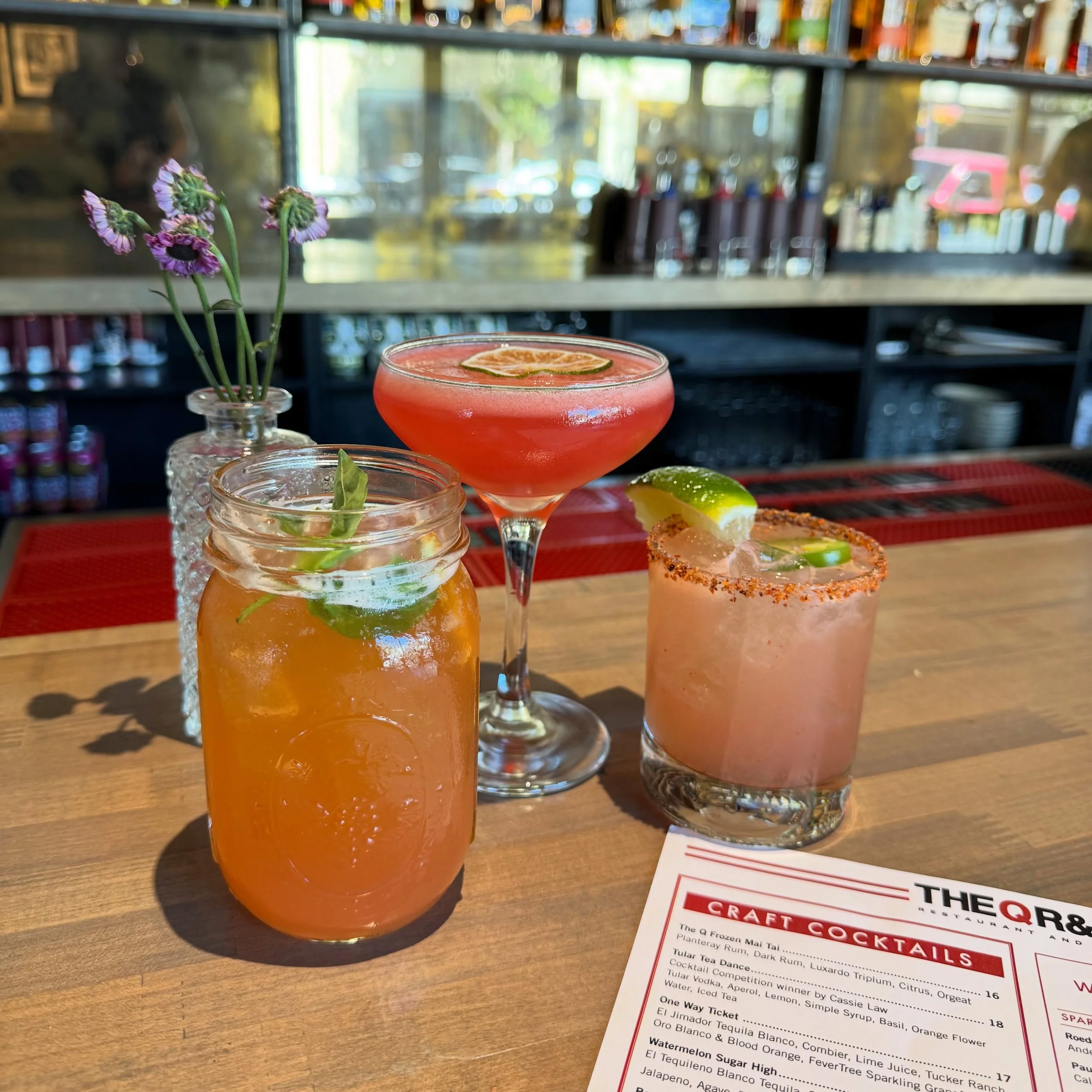 🍹 New cocktails are here at The Q! 🍹

Introducing three fresh additions to our cocktail menu:

✨ Tular Tea Dance &ndash; created by our very @napa_cass , winner of our cocktail competition! Featuring @vodka_by_tular , Aperol, basil, orange flower w