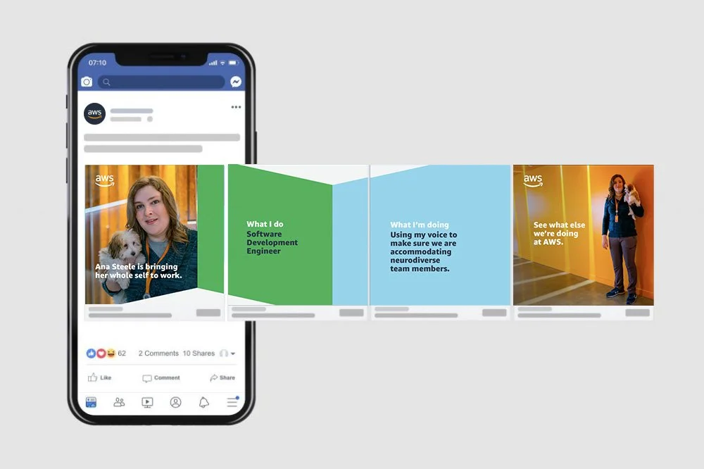 iPhone with AWS IG carousel containing images and quotes