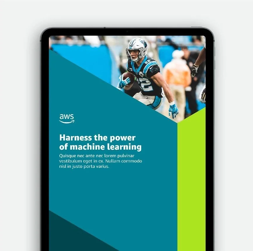 Ipad with AWS e-book cover including logo, text and image