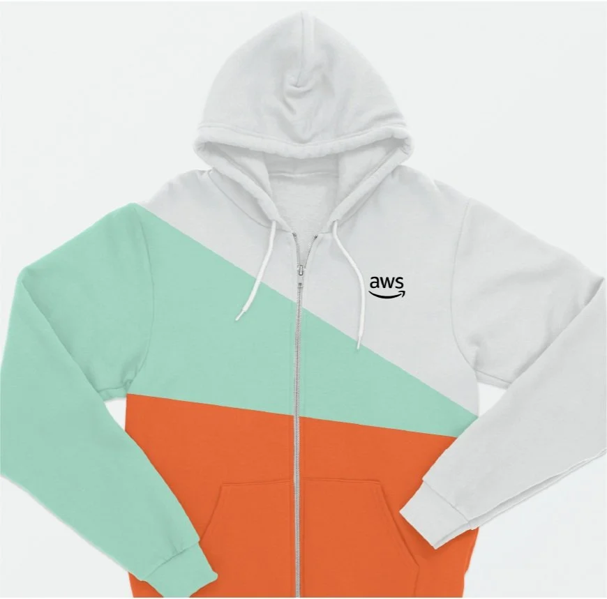 AWS branded hoodie with color blocking and logo