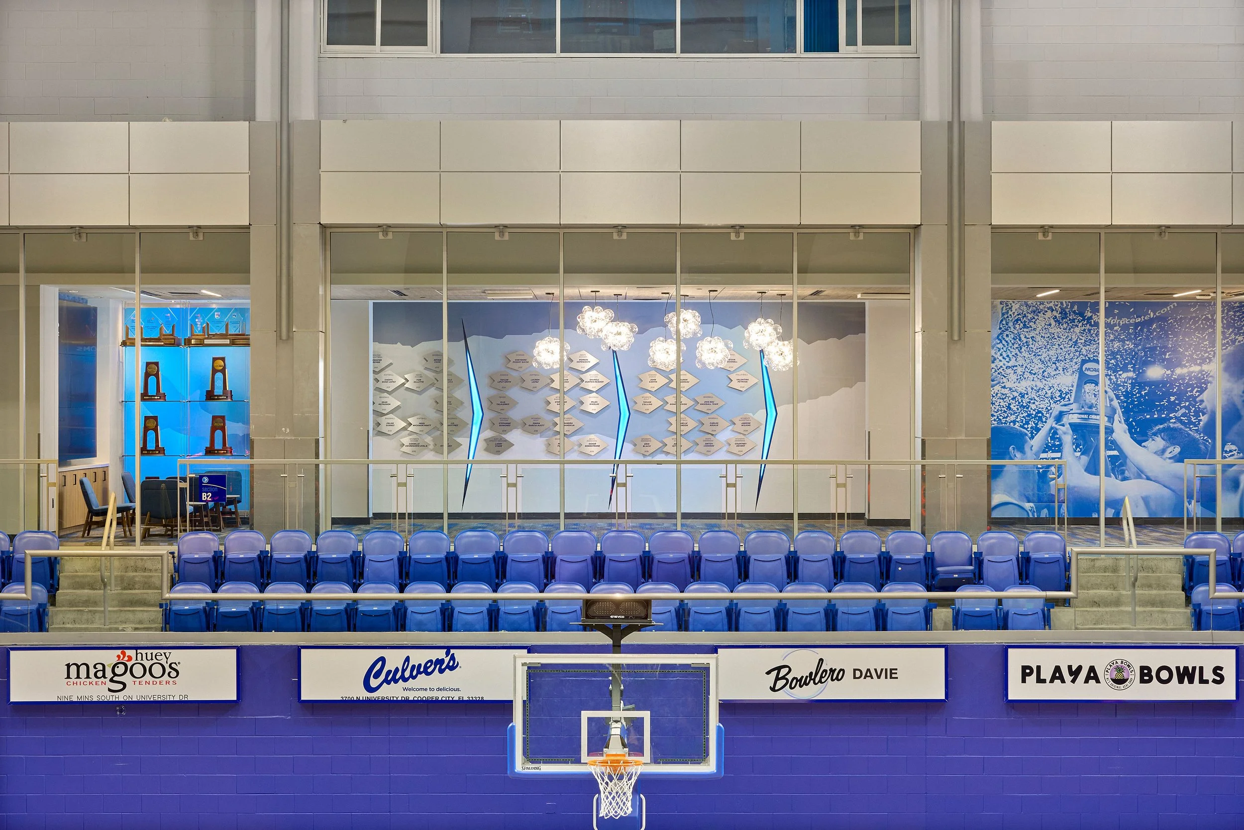 Athletic clubroom interior renovation at Rick Case Arena, Nova Southeastern University, showcasing S3 Design’s architecture and interior design for collegiate athletic facilities.
