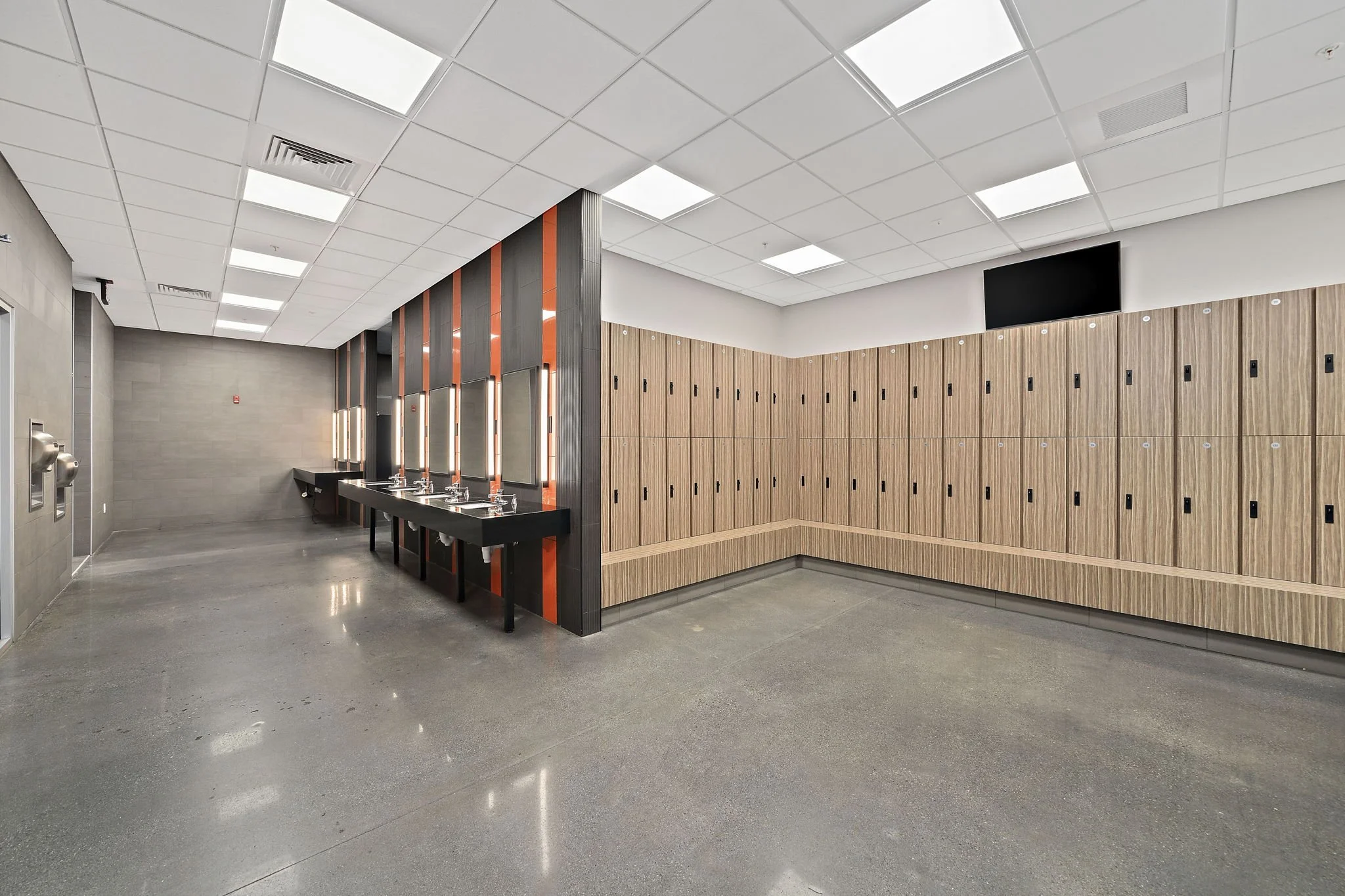 Locker rooms at Best Fitness Woburn, MA designed by S3 Design. 