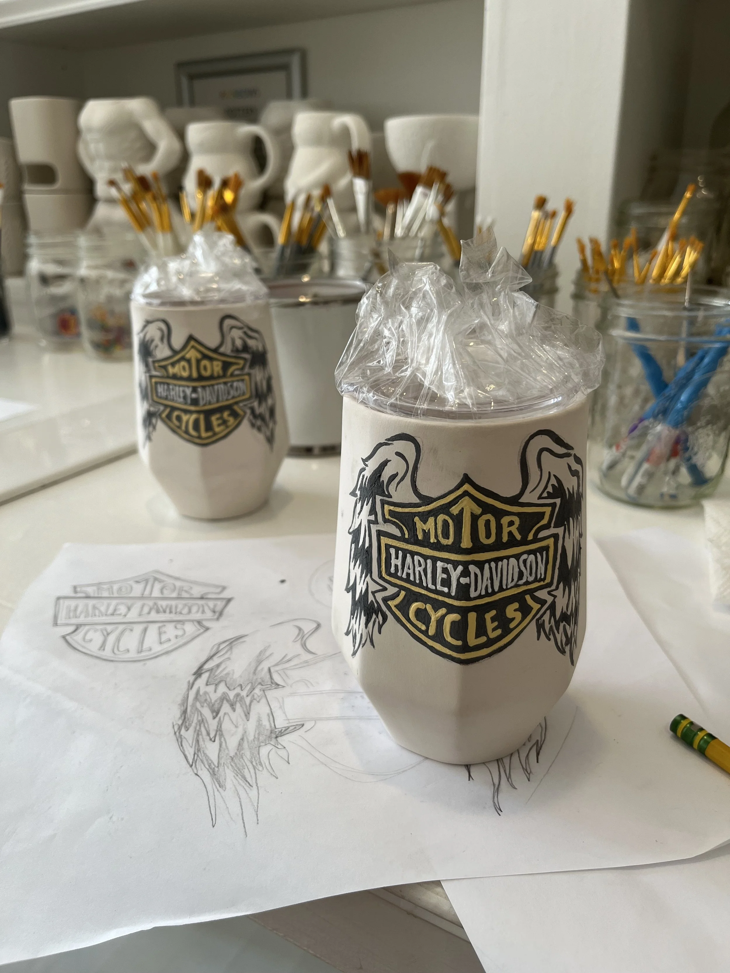 Hand-painted Harley Davidson tumblers 2022