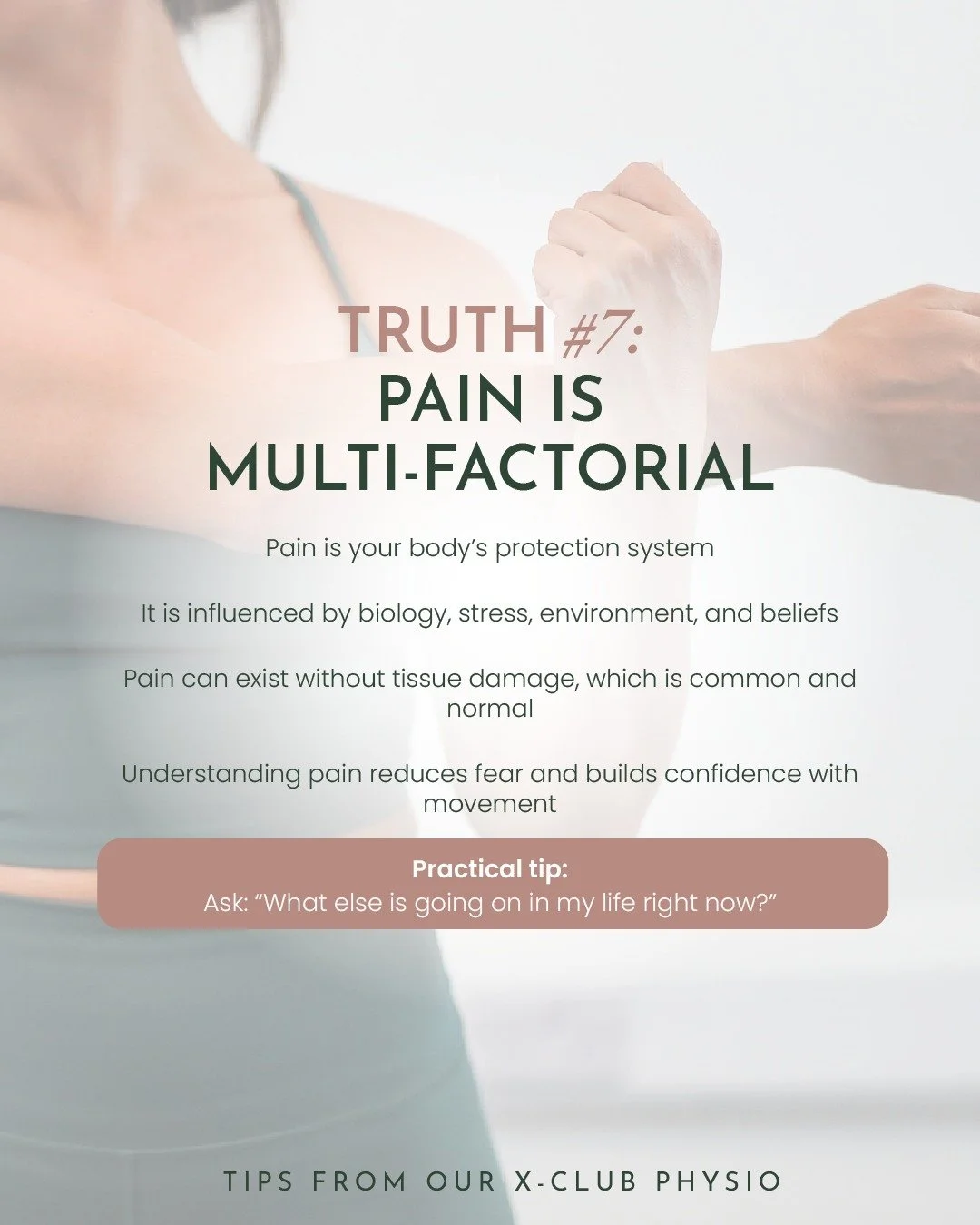 This is why we don't just treat the body at X-Club - we address the whole picture.

When clients come in with persistent pain, we look beyond the physical. What's your stress like? How are you sleeping? What beliefs are you carrying about your body?
